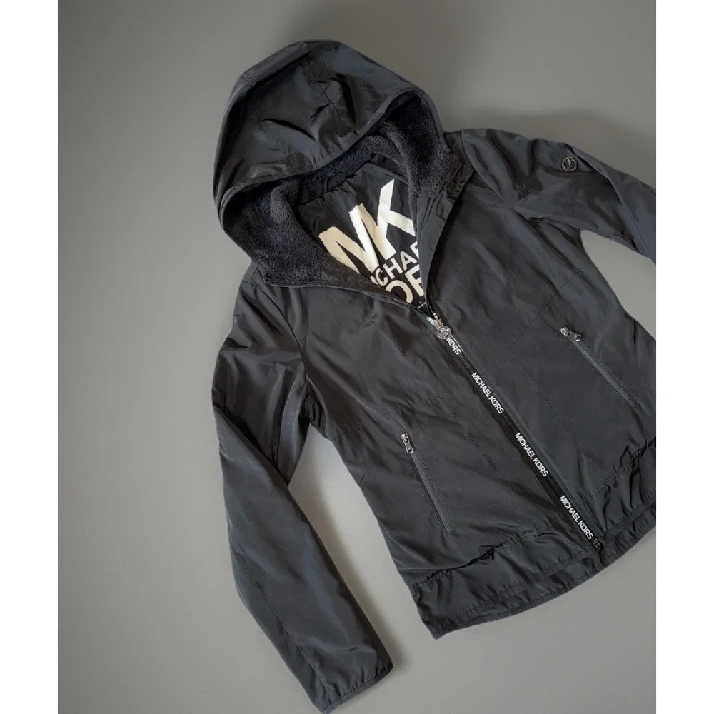 Michael Kors Missy Faux Shearling Lined Jacket Black Womens Size S‎